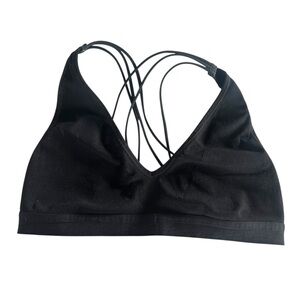 Fabletics Strappy V-Neck Mesh Trim Bralette Black Size M Low Impact